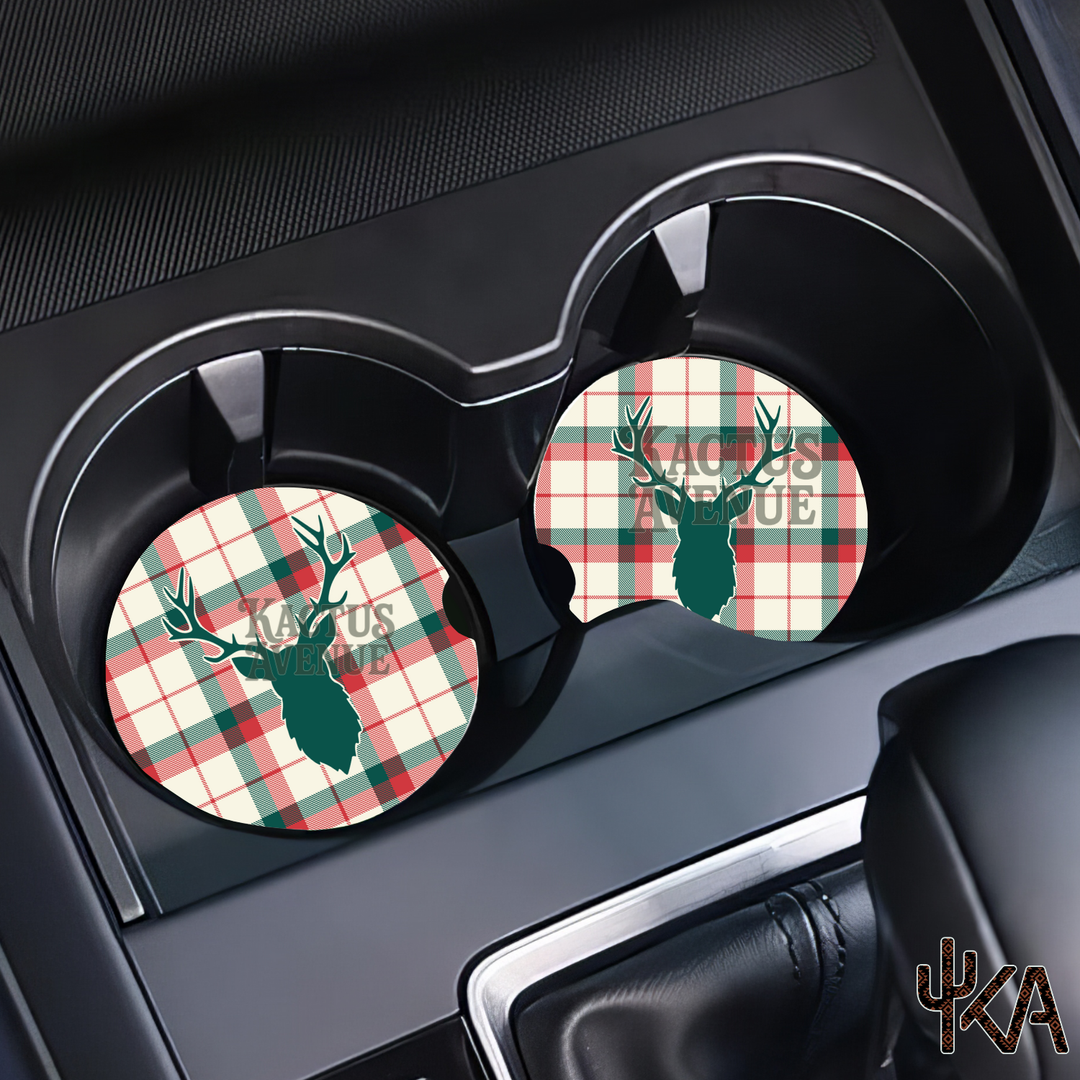 Christmas Plaid Deer Car Coasters