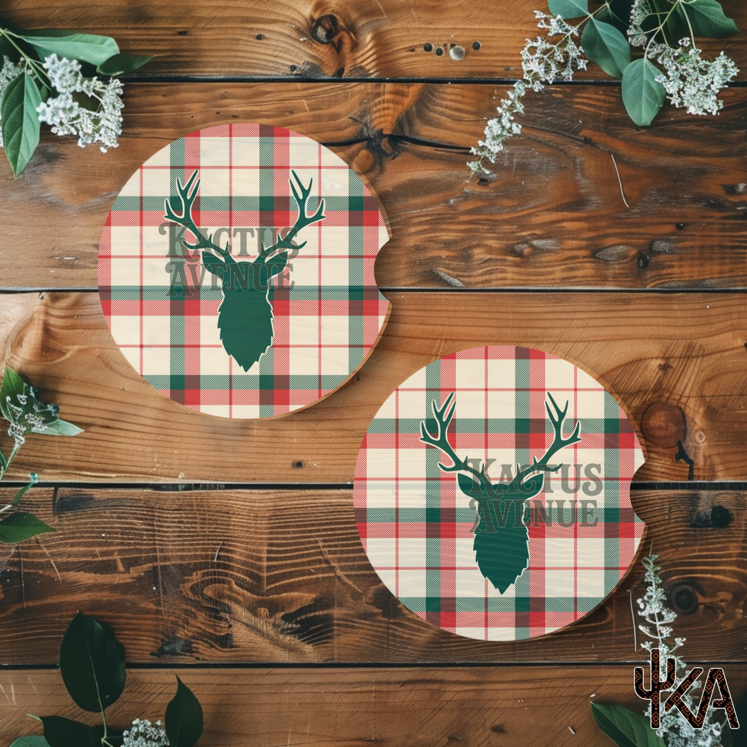 Christmas Plaid Deer Car Coasters
