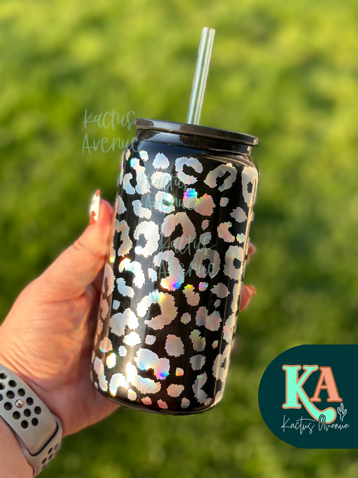 Holographic Leopard Glass Can
