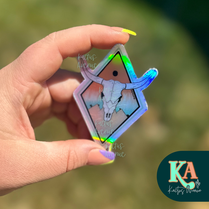 Steerhead Desert Hand Drawn Holographic Sticker
