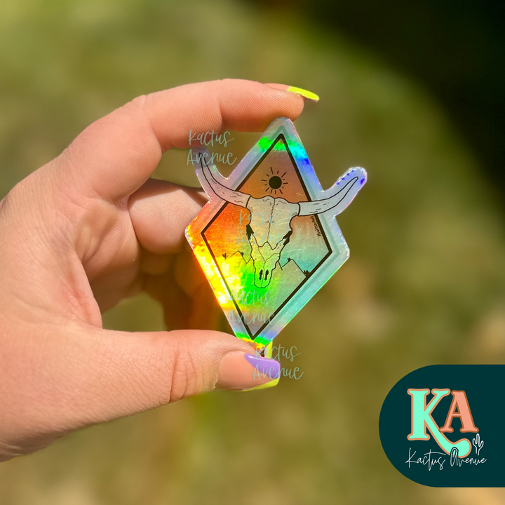 Steerhead Desert Hand Drawn Holographic Sticker