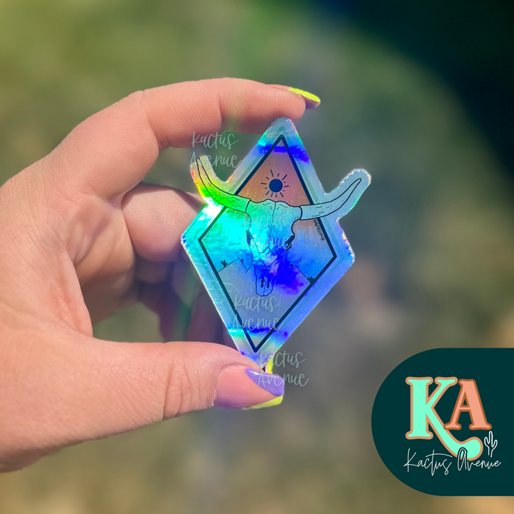 Steerhead Desert Hand Drawn Holographic Sticker
