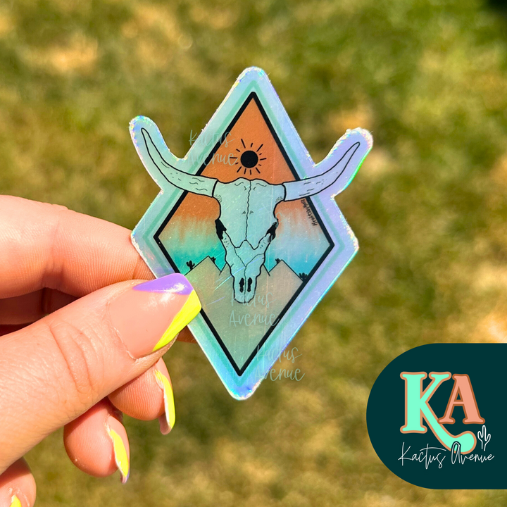 Steerhead Desert Hand Drawn Holographic Sticker