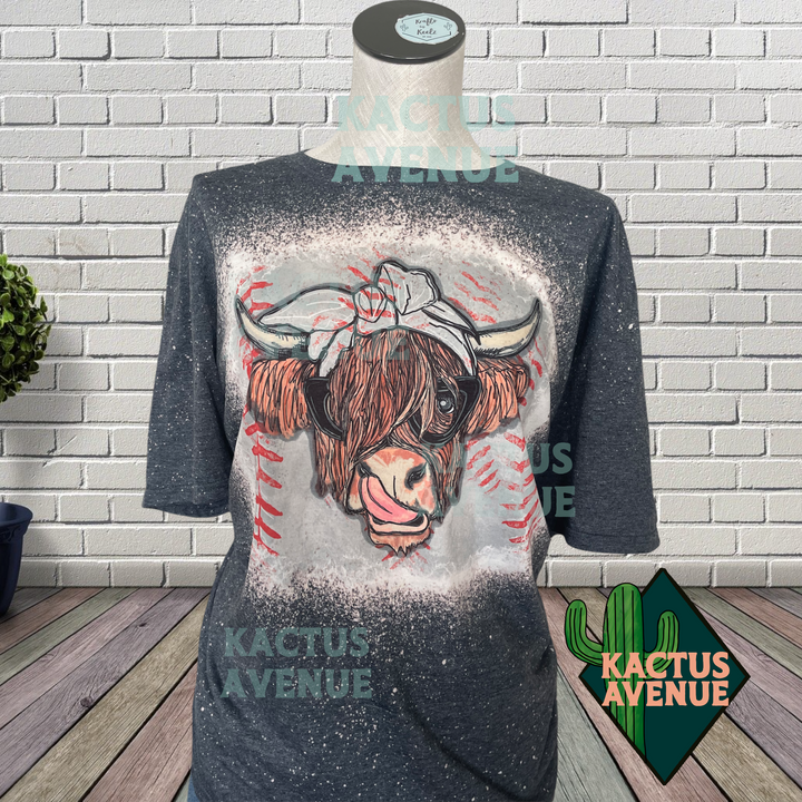 Highland Cow Baseball Bleached T-Shirt