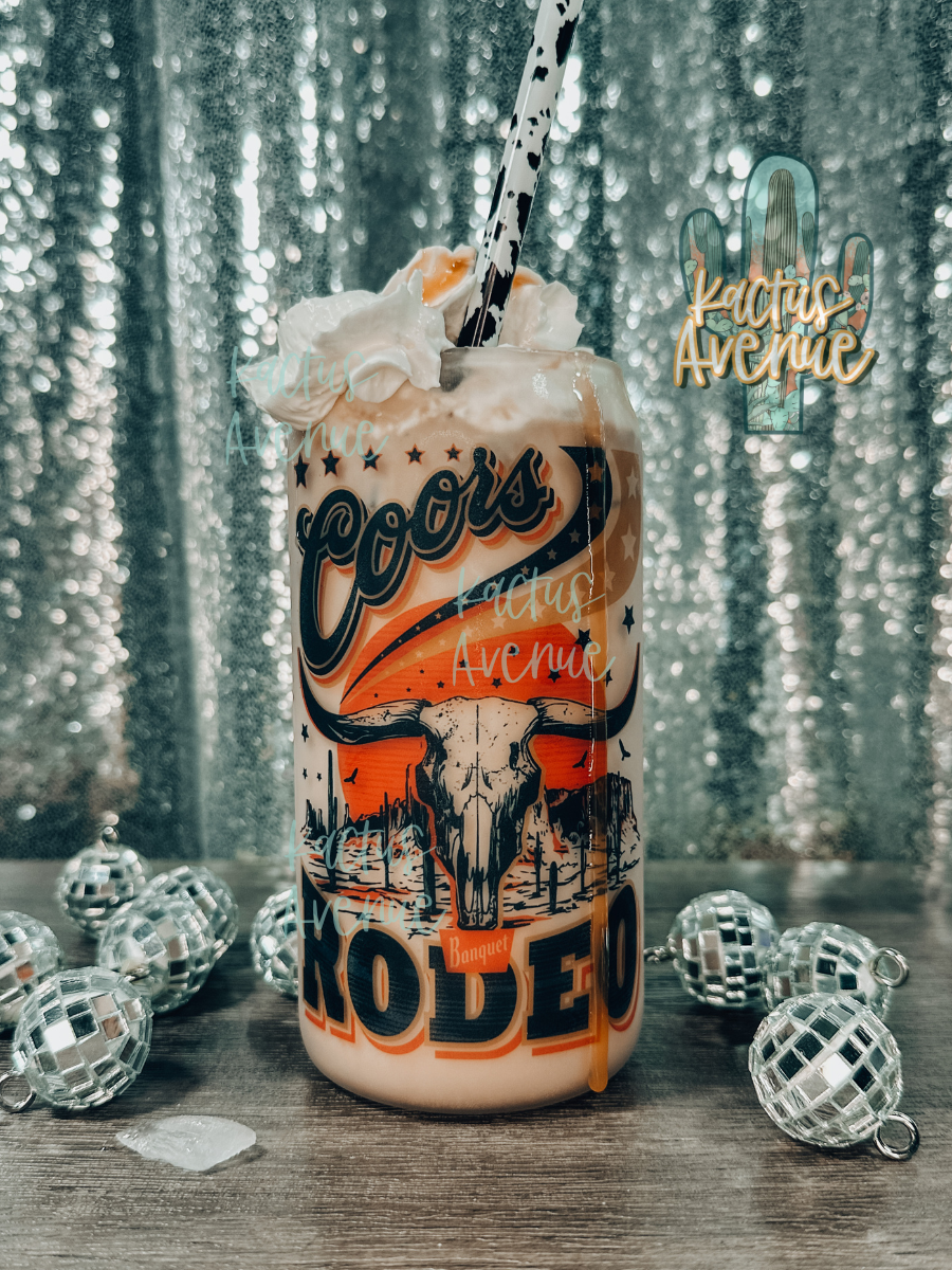 Rodeo Steerhead Frosted Glass Can