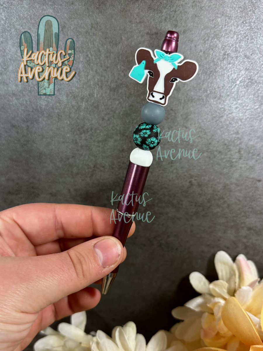 Teal Moo-gal Beaded Pen