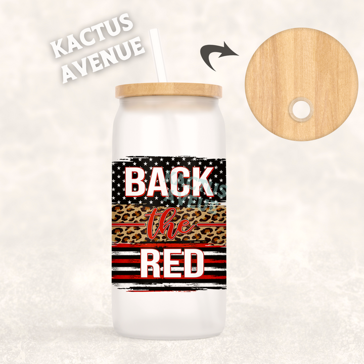 Back the Red Frosted Glass Can