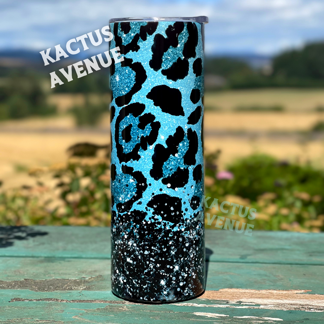 Cheetah + Blue Glitter Tumbler