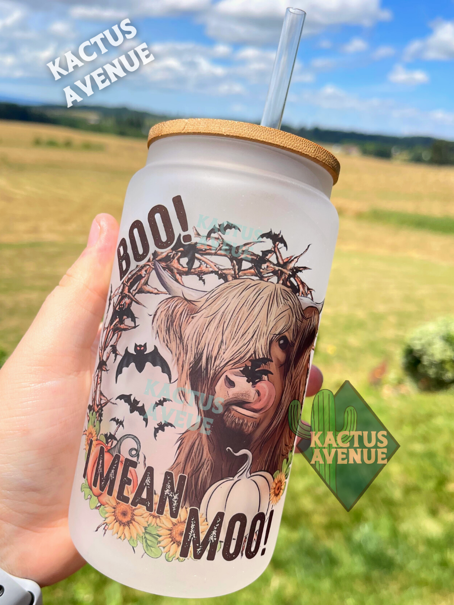 Moo Boo! Frosted Glass Can