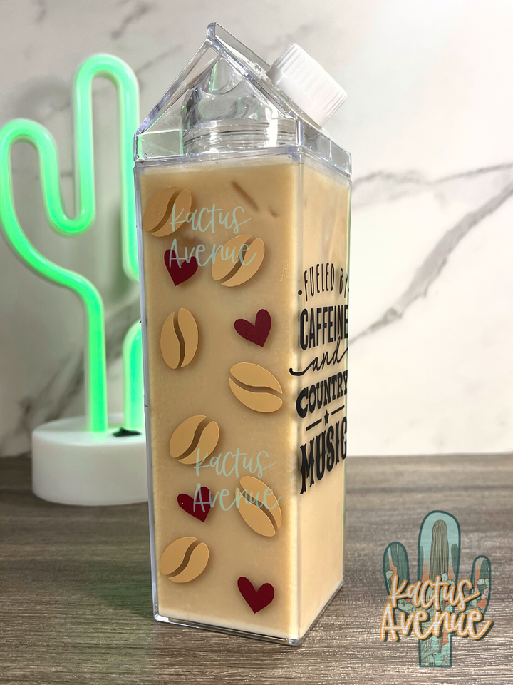 Fueled by Caffeine and Country Music Milk Carton Water Bottle