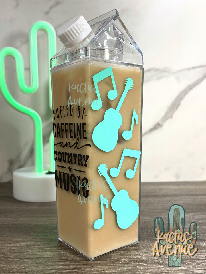 Fueled by Caffeine and Country Music Milk Carton Water Bottle