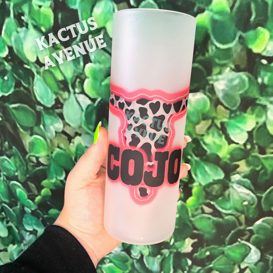 Neon Pink Cowprint Steerhead Frosted Glass Can