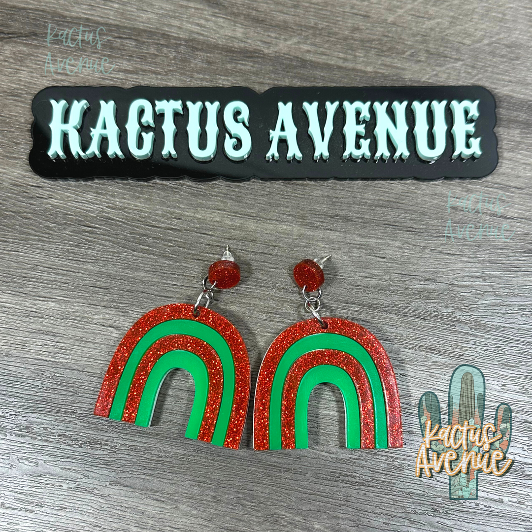 Rainbow Glitter Christmas Earrings