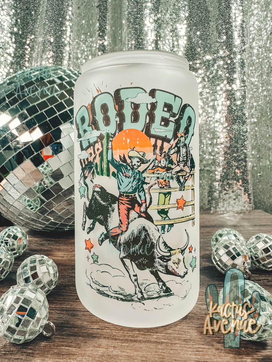Vintage Rodeo Frosted Glass Can