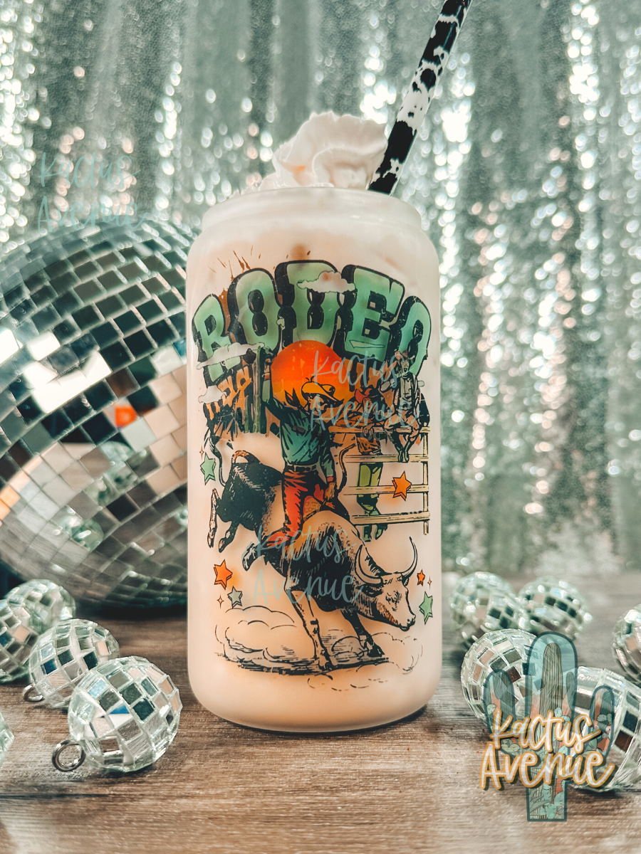 Vintage Rodeo Frosted Glass Can