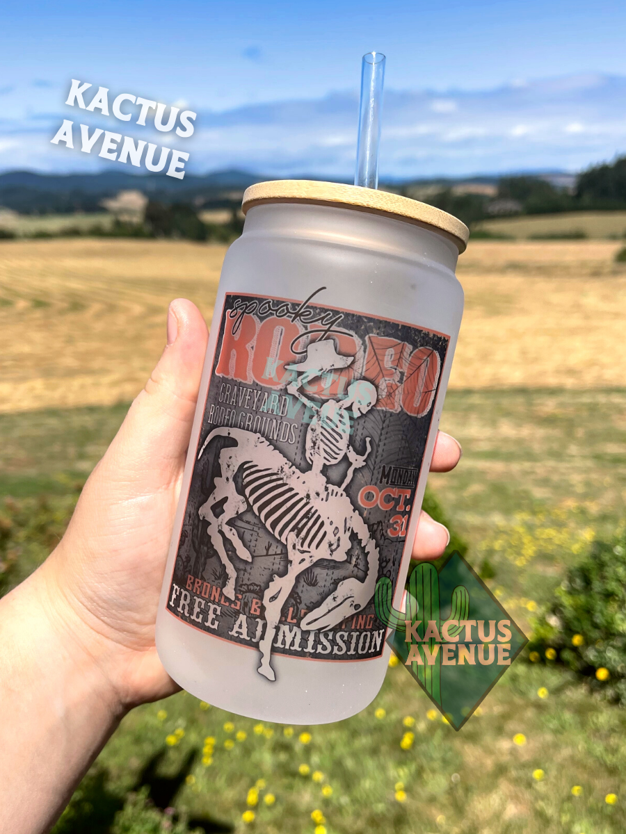 Western Skellie Rodeo Frosted Glass Can