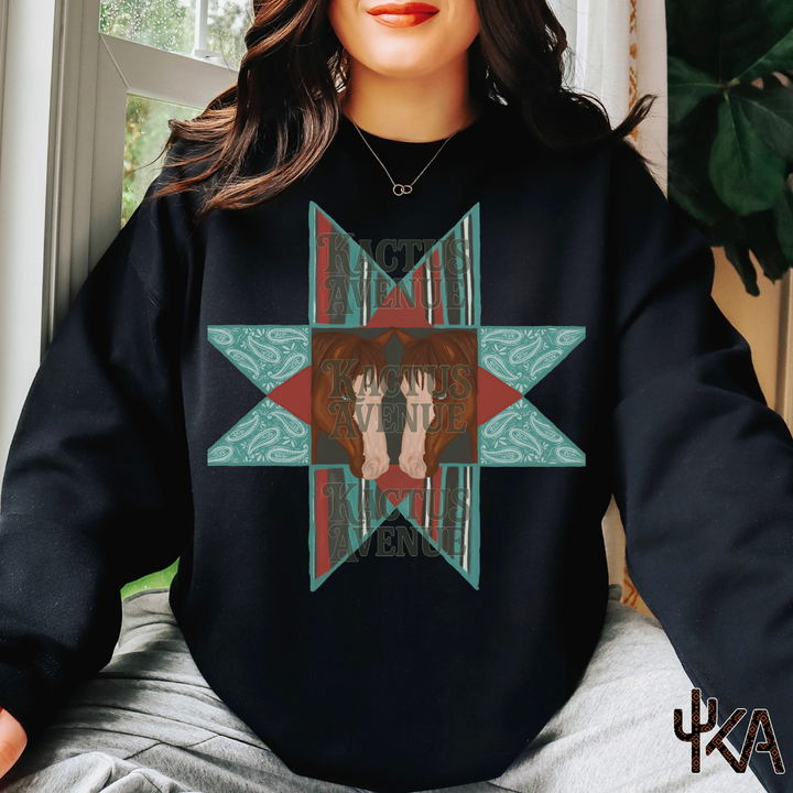 Quilt Block Horses Sweatshirt