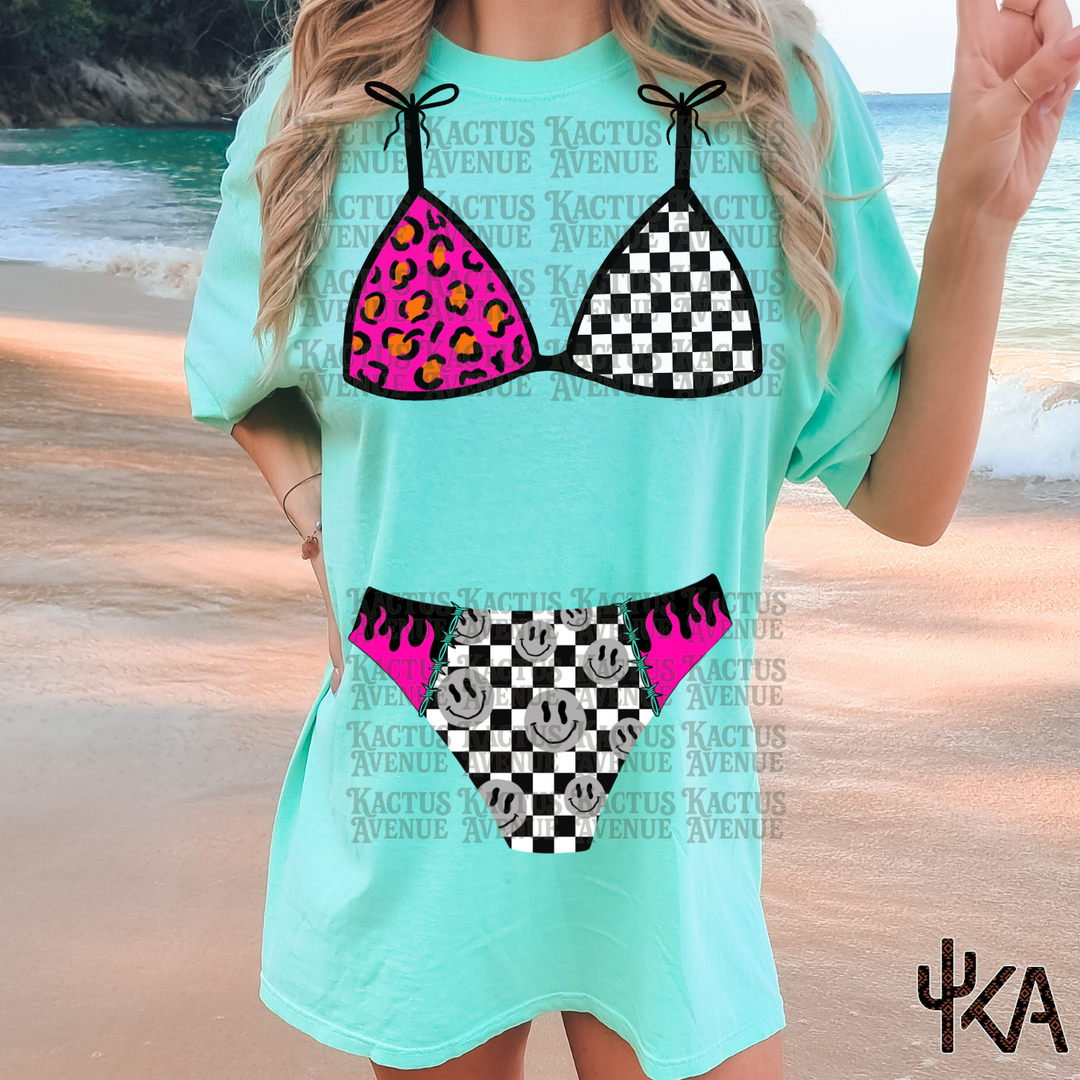 Checkered Leopard Bikini Shirt (Comfort Colors)