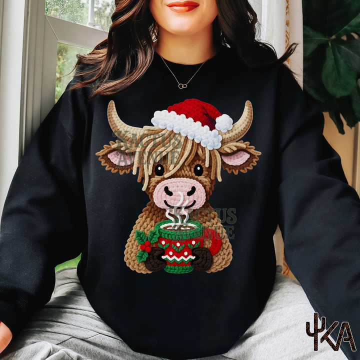 Faux Yarn Highland Cow Sweatshirt