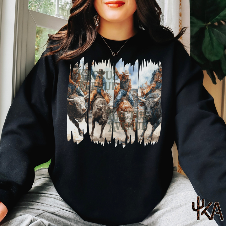 Vintage Bull Riding Brush Strokes Sweatshirt