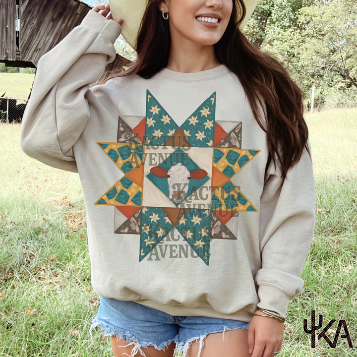 Quilt Block Cow Sweatshirt