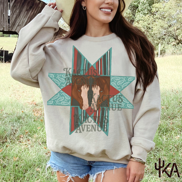 Quilt Block Horses Sweatshirt