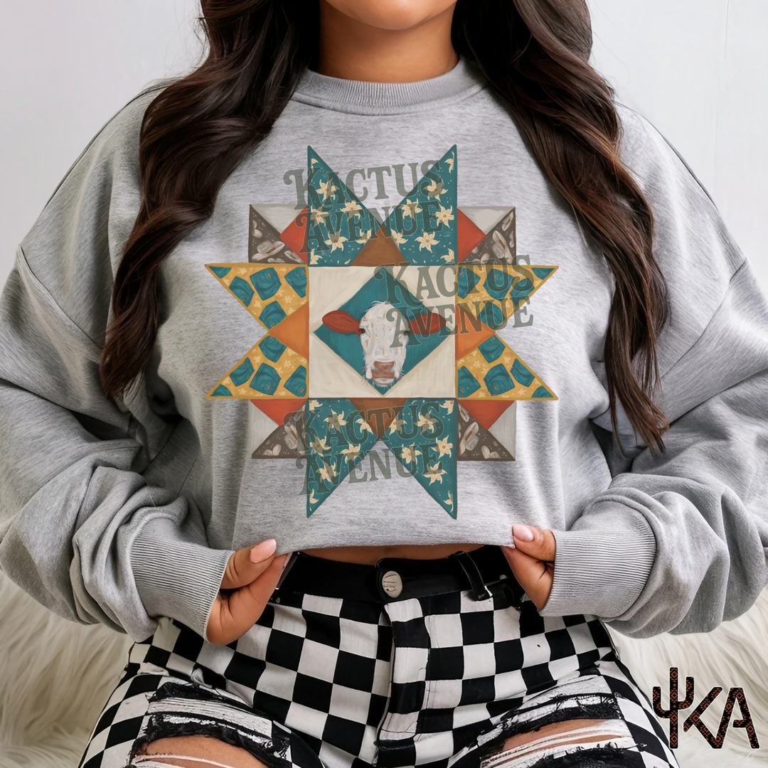 Quilt Block Cow Sweatshirt
