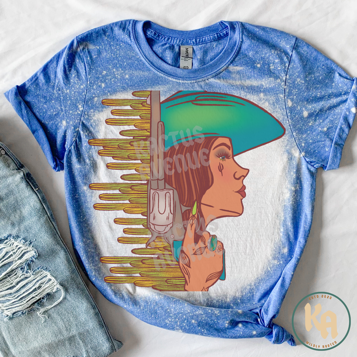 Western Cactus Cowgirl Bleached T-Shirt