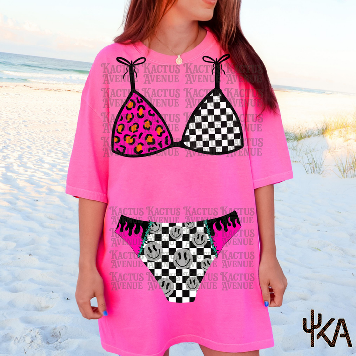 Checkered Leopard Bikini Shirt (Comfort Colors)