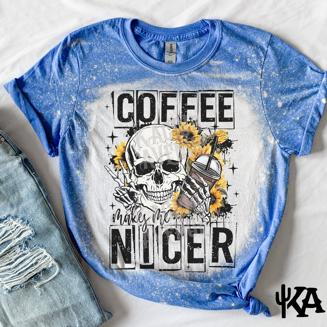 Coffee Makes Me Nicer Bleached T-Shirt