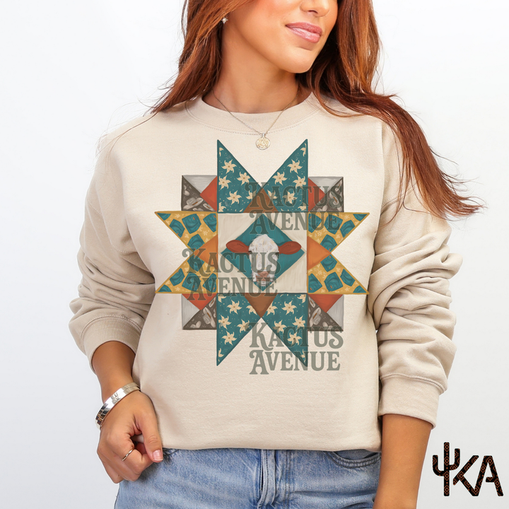Quilt Block Cow Sweatshirt