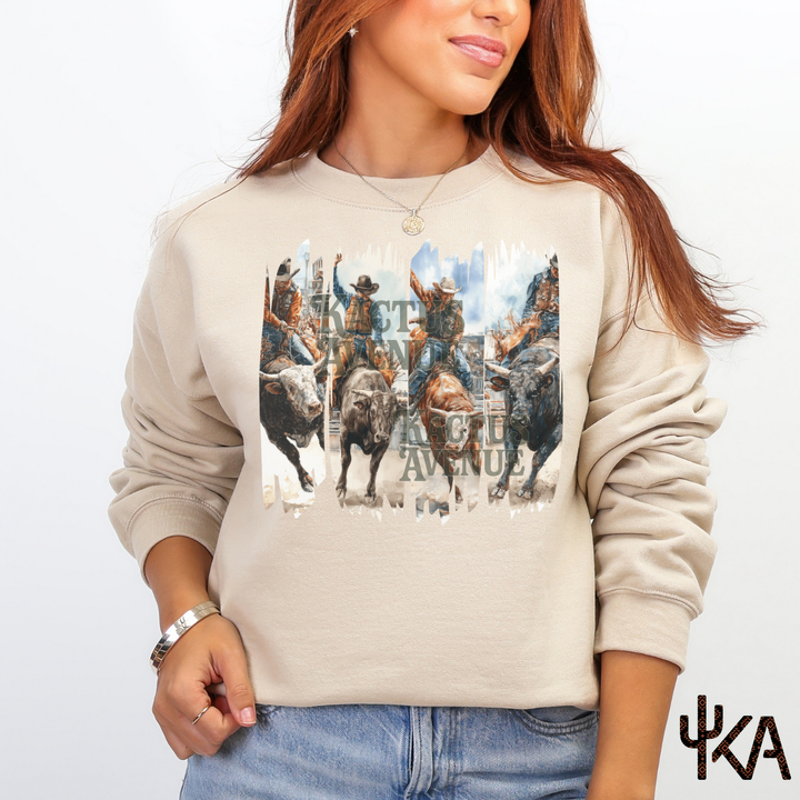 Vintage Bull Riding Brush Strokes Sweatshirt