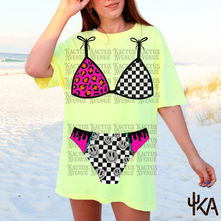 Checkered Leopard Bikini Shirt (Comfort Colors)