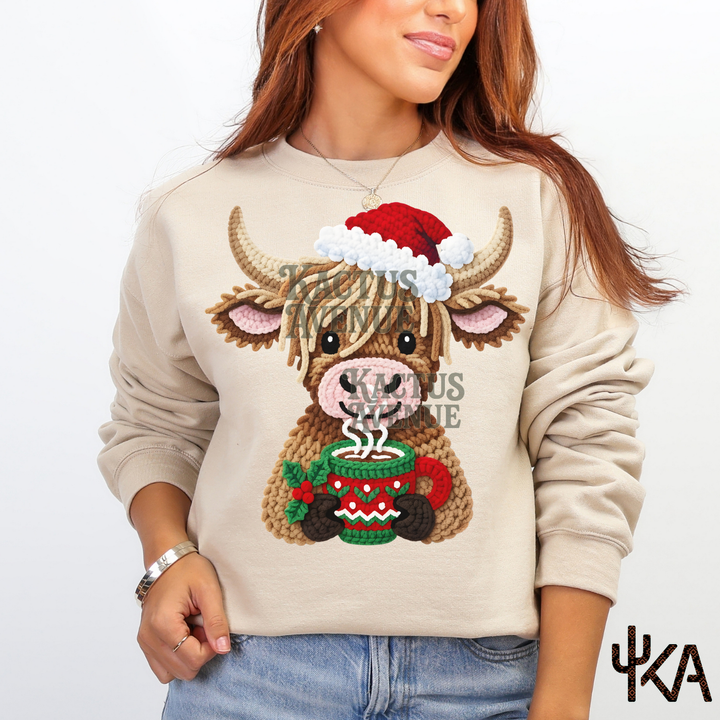 Faux Yarn Highland Cow Sweatshirt