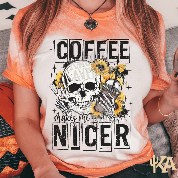 Coffee Makes Me Nicer Bleached T-Shirt