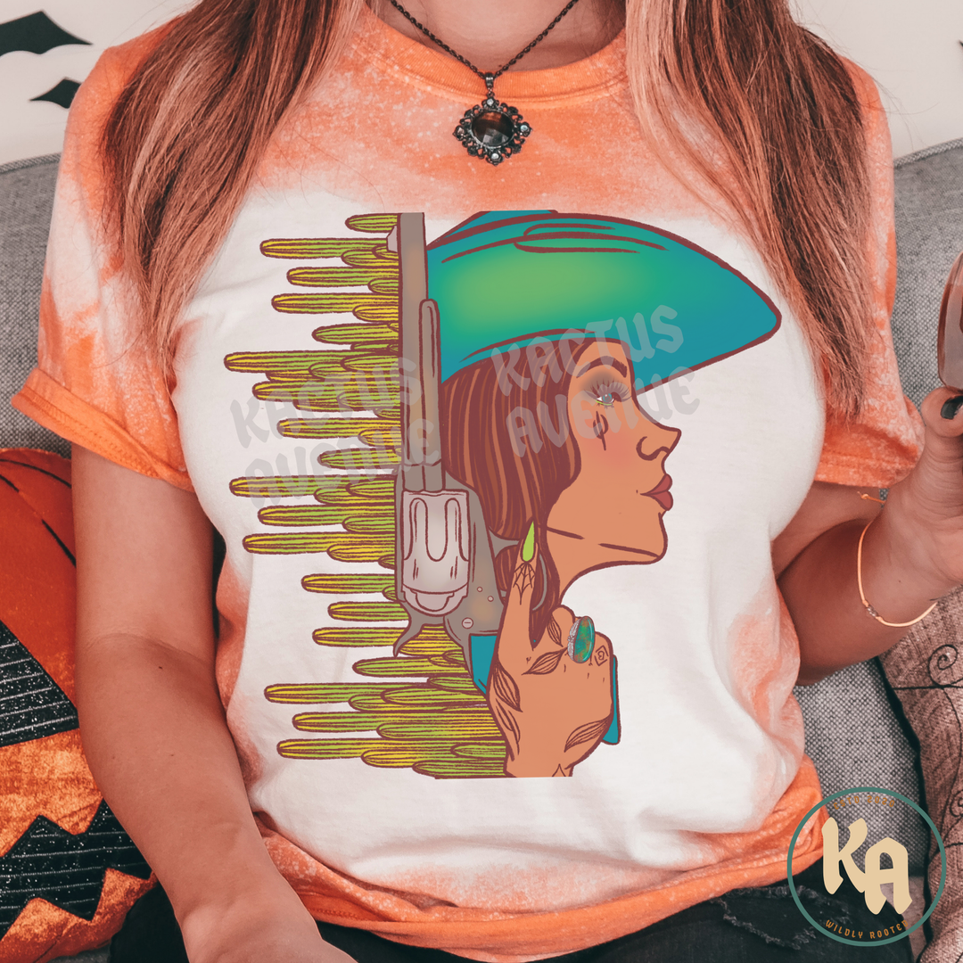 Western Cactus Cowgirl Bleached T-Shirt