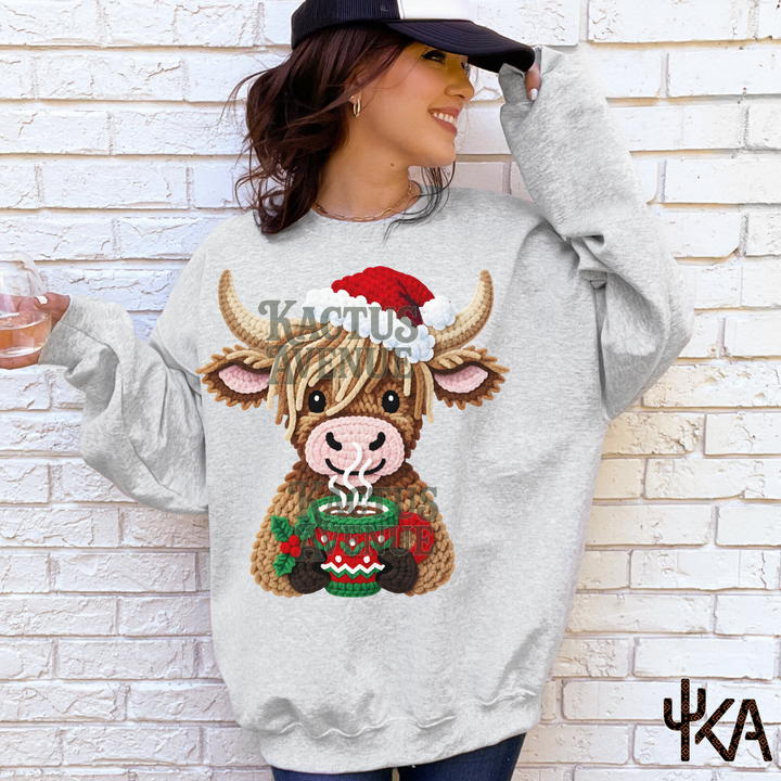 Faux Yarn Highland Cow Sweatshirt