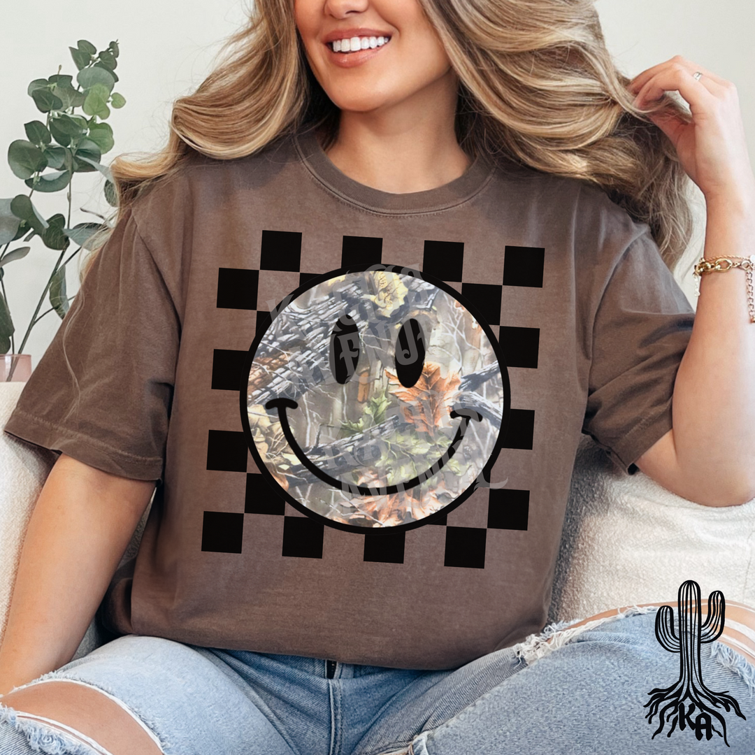 Camo Happy Face T-Shirt (Comfort Colors)