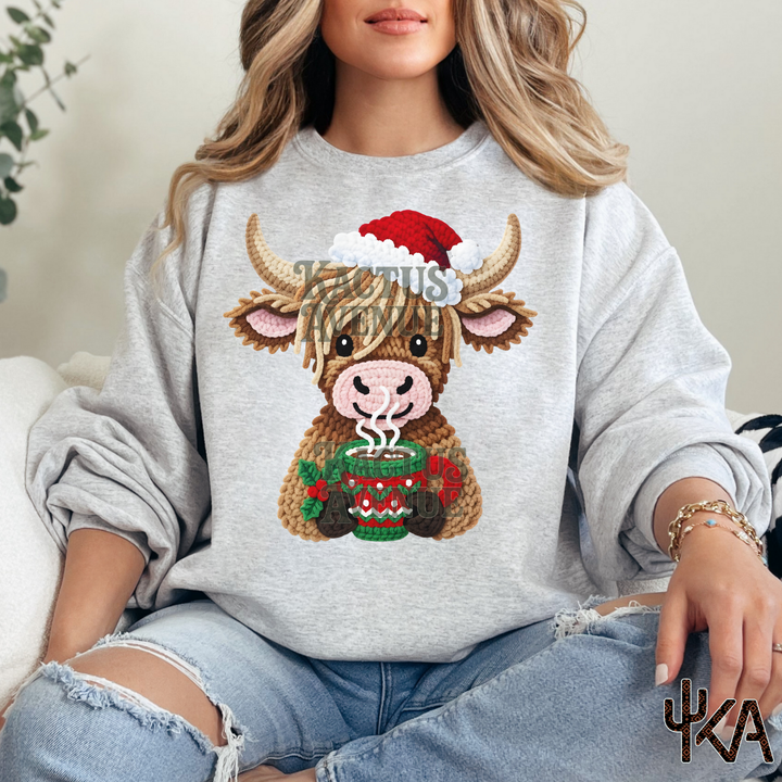 Faux Yarn Highland Cow Sweatshirt