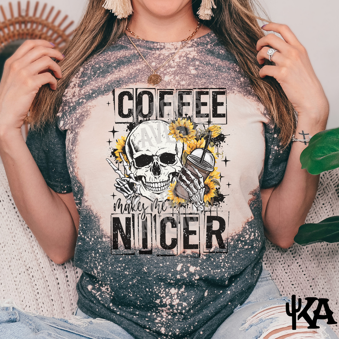 Coffee Makes Me Nicer Bleached T-Shirt