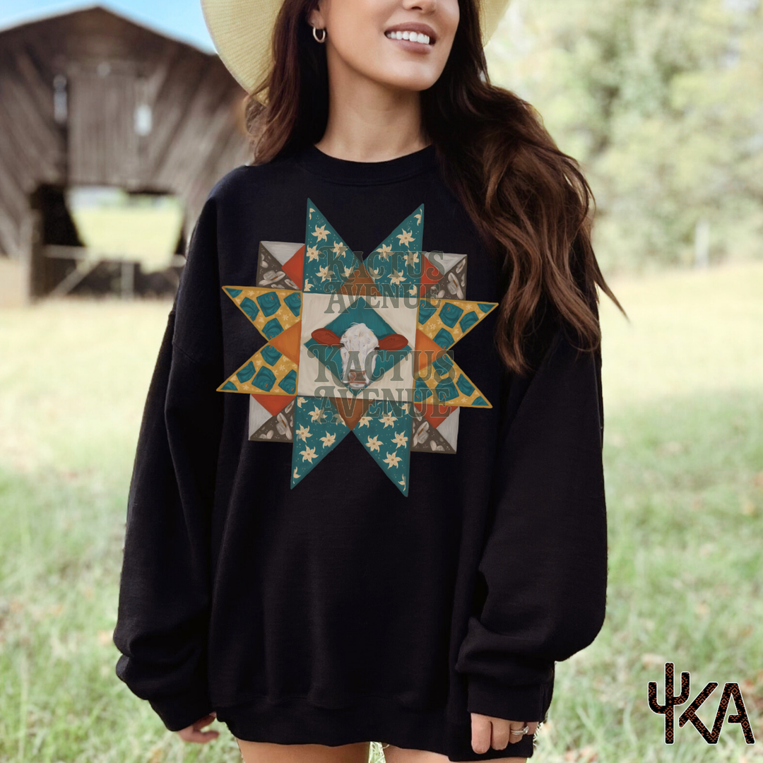 Quilt Block Cow Sweatshirt