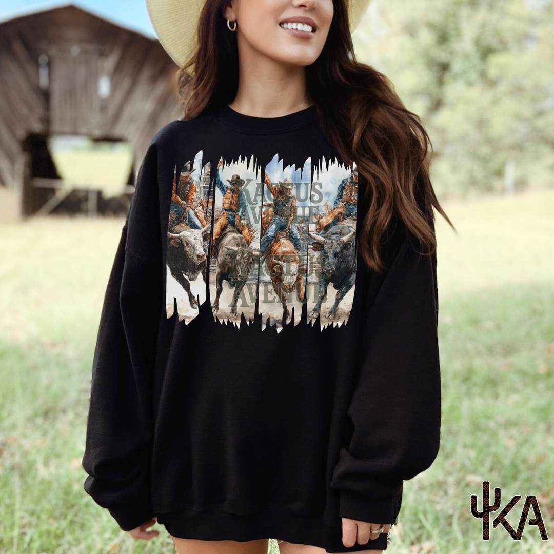 Vintage Bull Riding Brush Strokes Sweatshirt