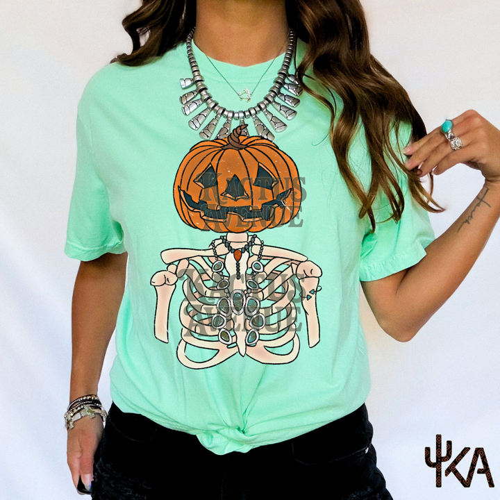 Turquoise Pumpkin Skelly (Comfort Colors)