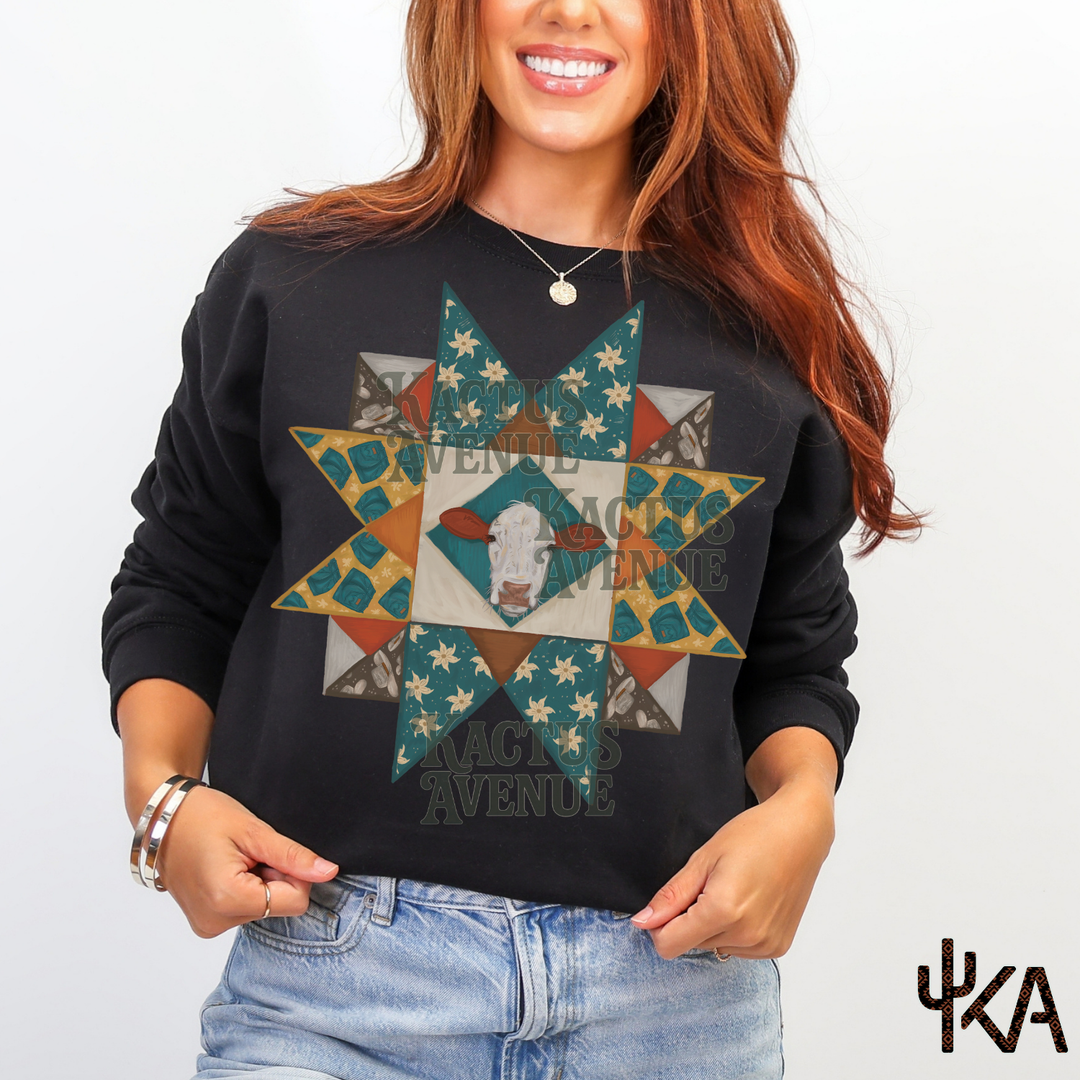 Quilt Block Cow Sweatshirt