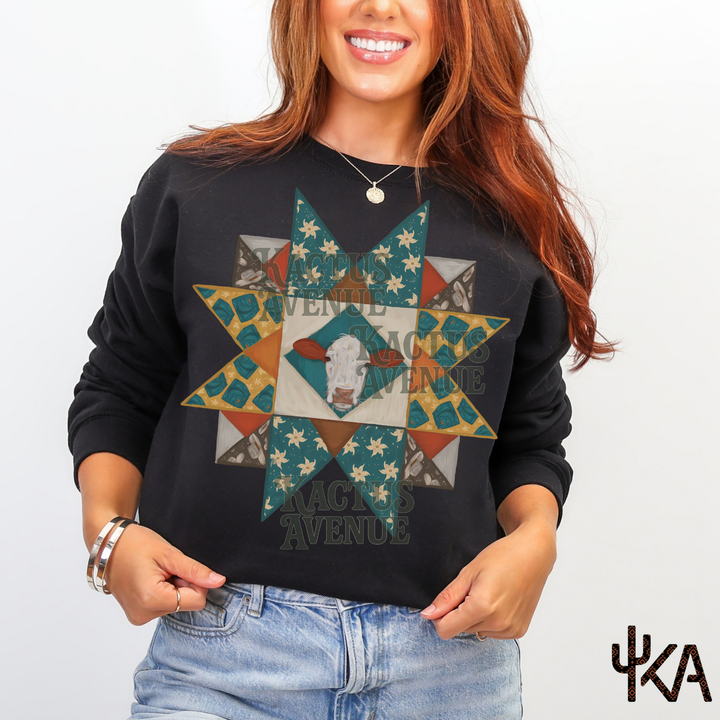 Quilt Block Cow Sweatshirt
