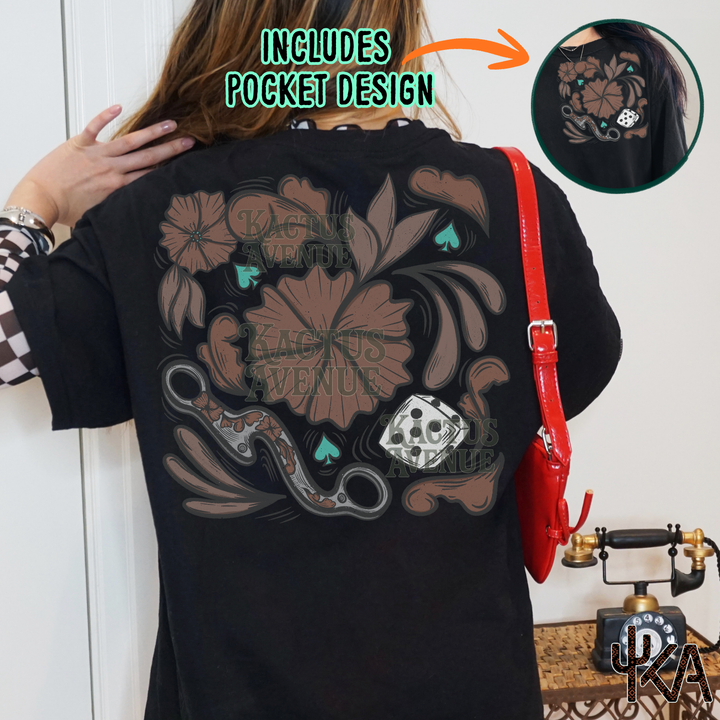 Tooled Leather Dice w/ Pocket (Comfort Colors)