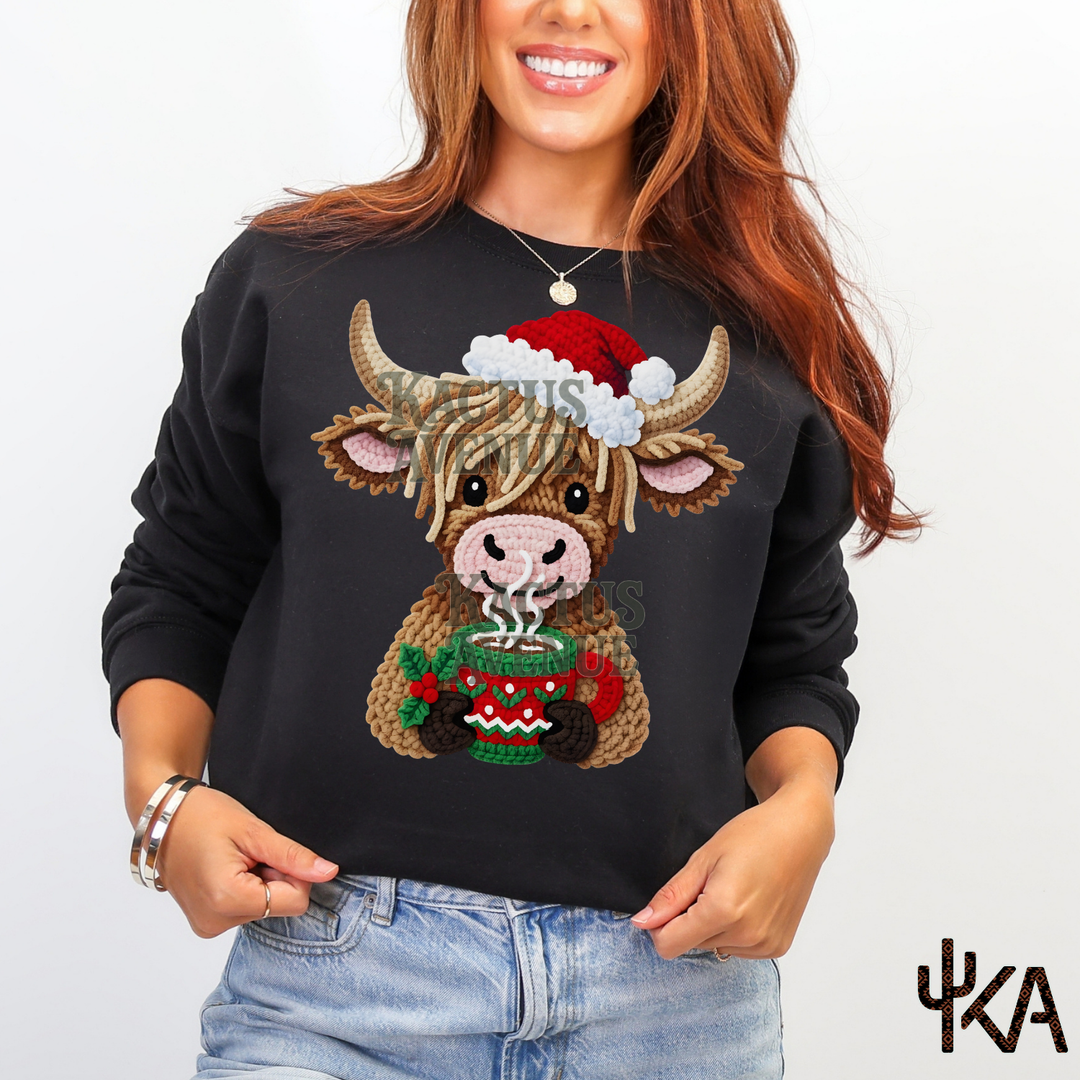 Faux Yarn Highland Cow Sweatshirt