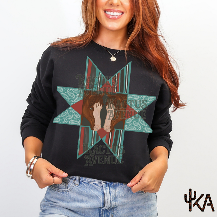 Quilt Block Horses Sweatshirt