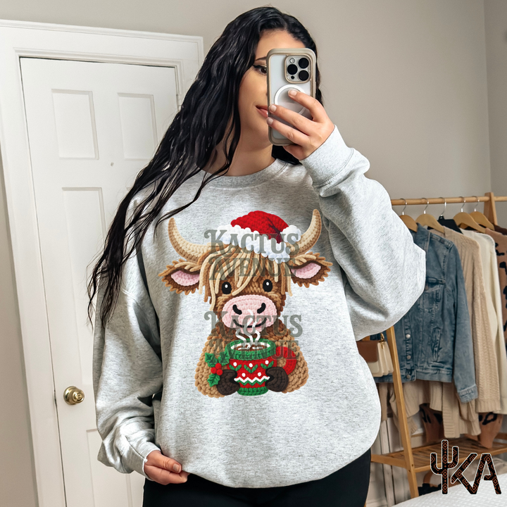 Faux Yarn Highland Cow Sweatshirt