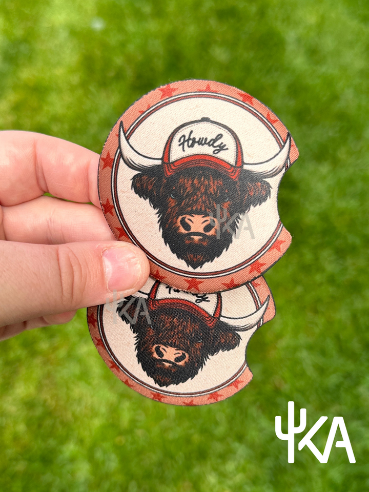 Howdy Highland Cow Car Coasters